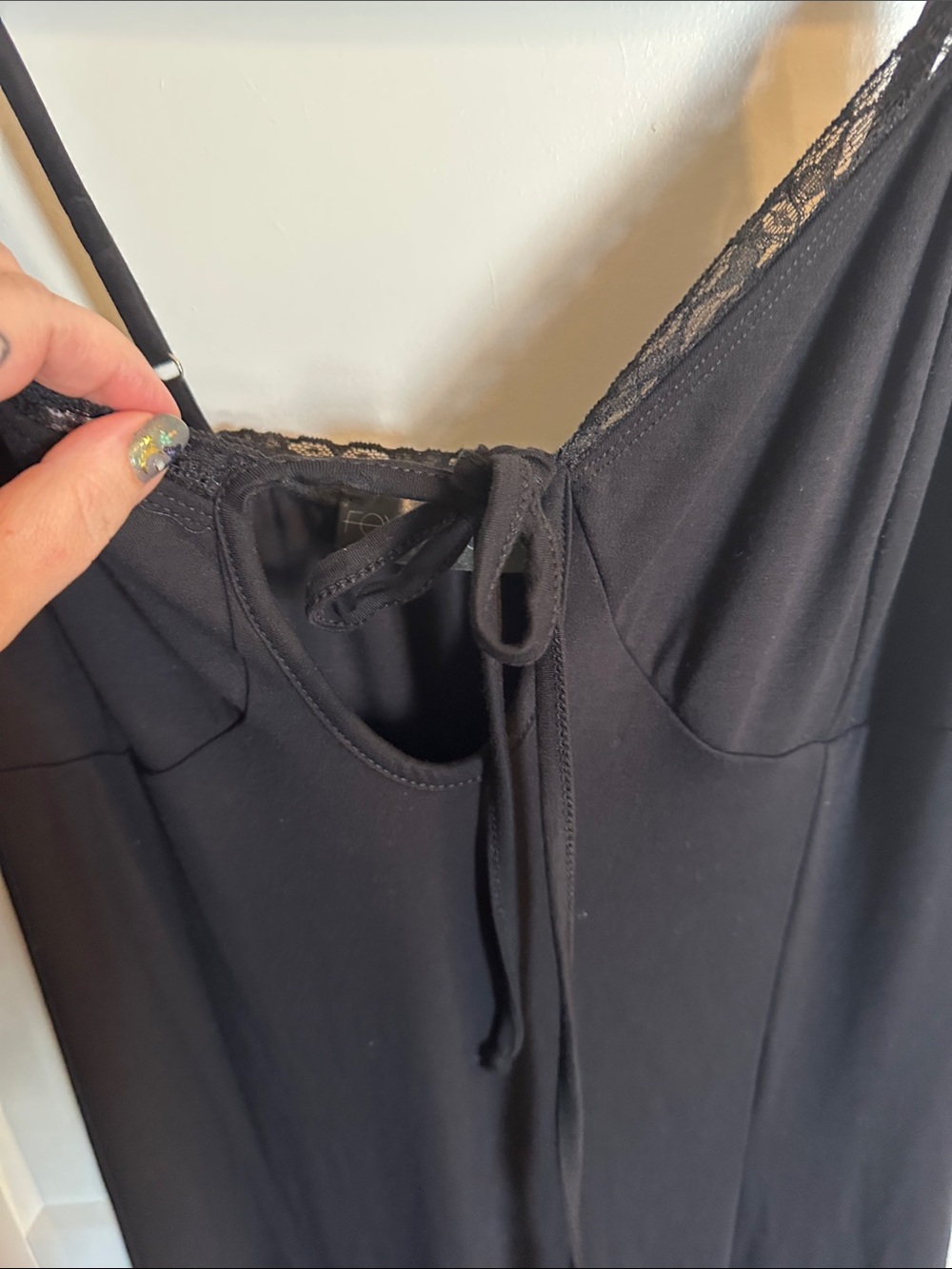 Foxblood Spaghetti Strap Dress with Slit, Keyhole, and Lace Detail 3x - Picture 2 of 7